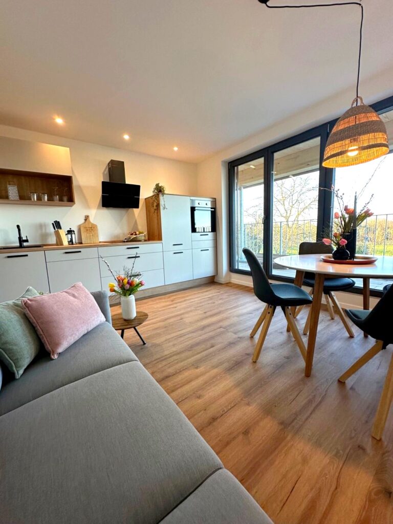 Wohnküche im Appartement M mit Sofa und Esstisch